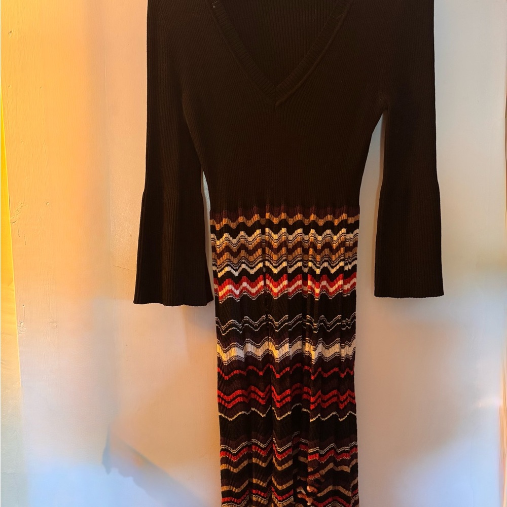 Nine West Light Weight Crochet Sweater Dress, Black with Colorful Zigzag…